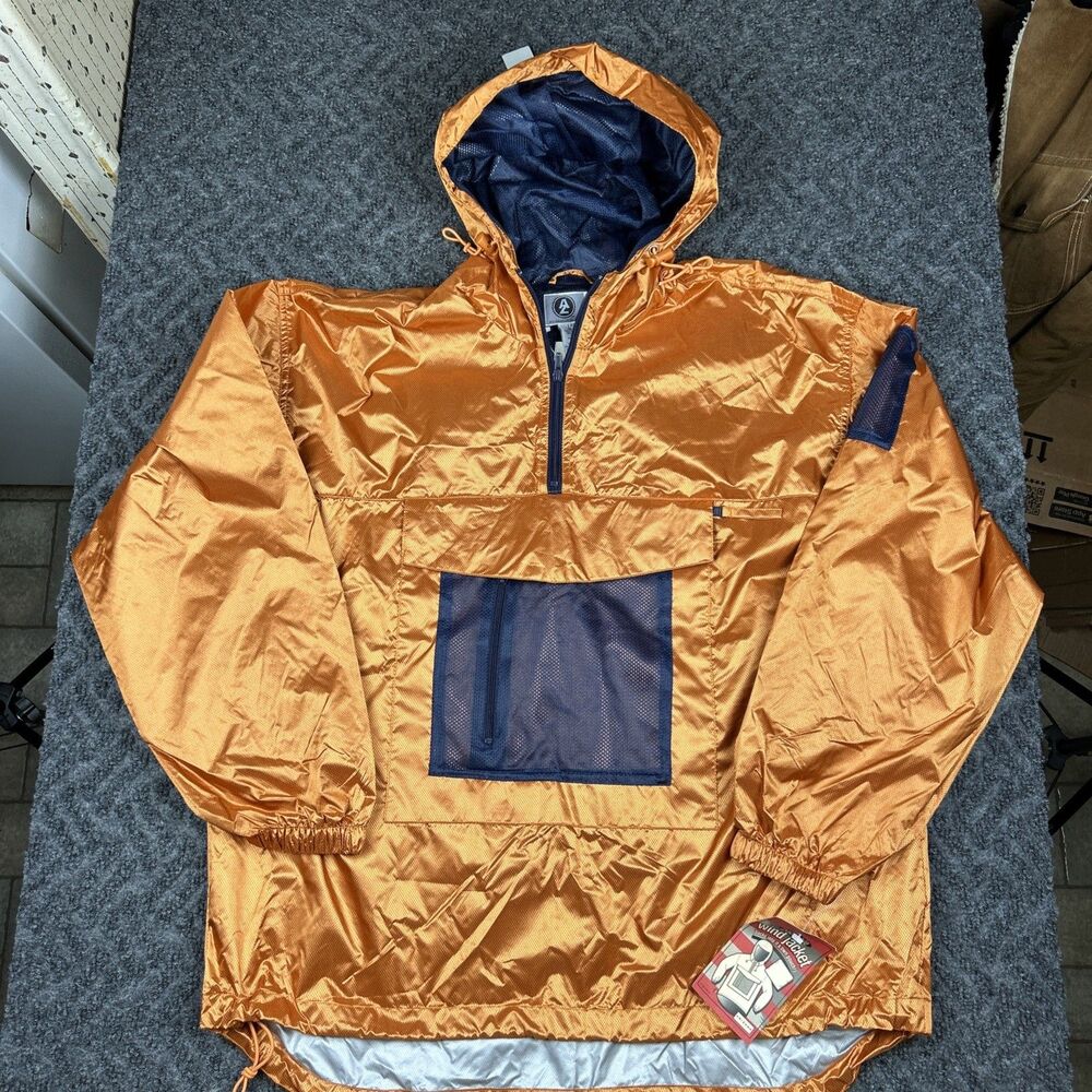 Vintage Arizona Jean Co Mens L Orange Navy Ripstop Anorak Windbreaker Jacket NWT